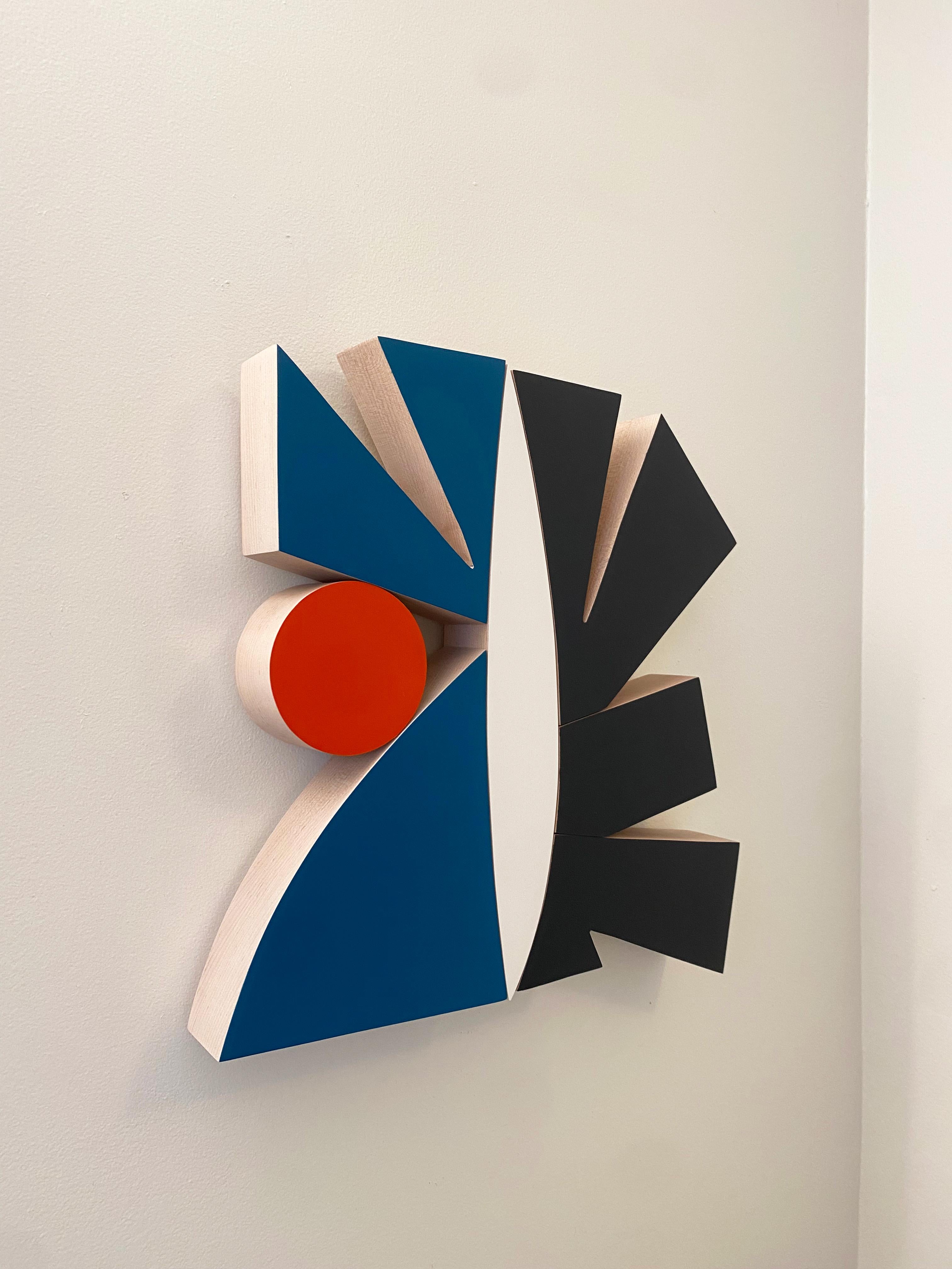 „Oceanside“ Wandskulptur Mid-Century Modern, geometrisch, marineblau, blau, Holz, kühn (Moderne), Mixed Media Art, von Scott Troxel