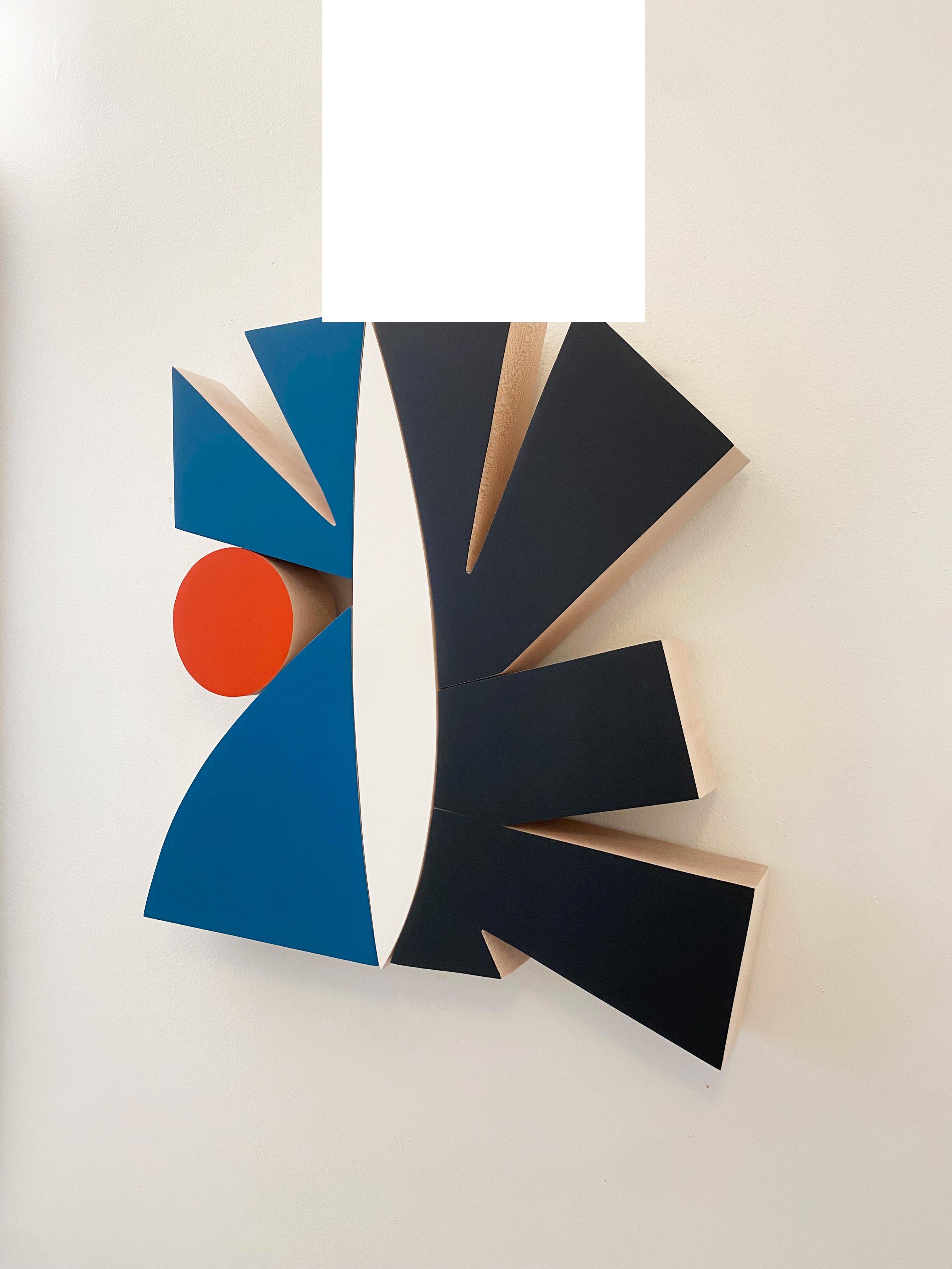 „Oceanside“ Wandskulptur Mid-Century Modern, geometrisch, marineblau, blau, Holz, kühn (Moderne), Sculpture, von Scott Troxel