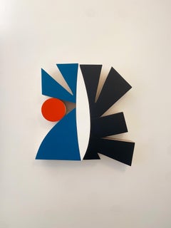 "Oceanside" Wall Sculpture mid century modern, geometric, navy, blue, wood, bold