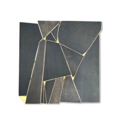 "Outlier" Monochrome Wood Wall Sculpture - tan, gold, black, elegant, modern