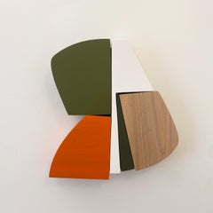 "Papaya" Wall Sculpture mid century modern, orange, green, mcm, wood, white