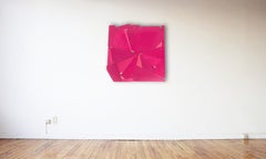 Escultura de pared "Molinete" -madera, rosa, monocromo, magenta, mcm