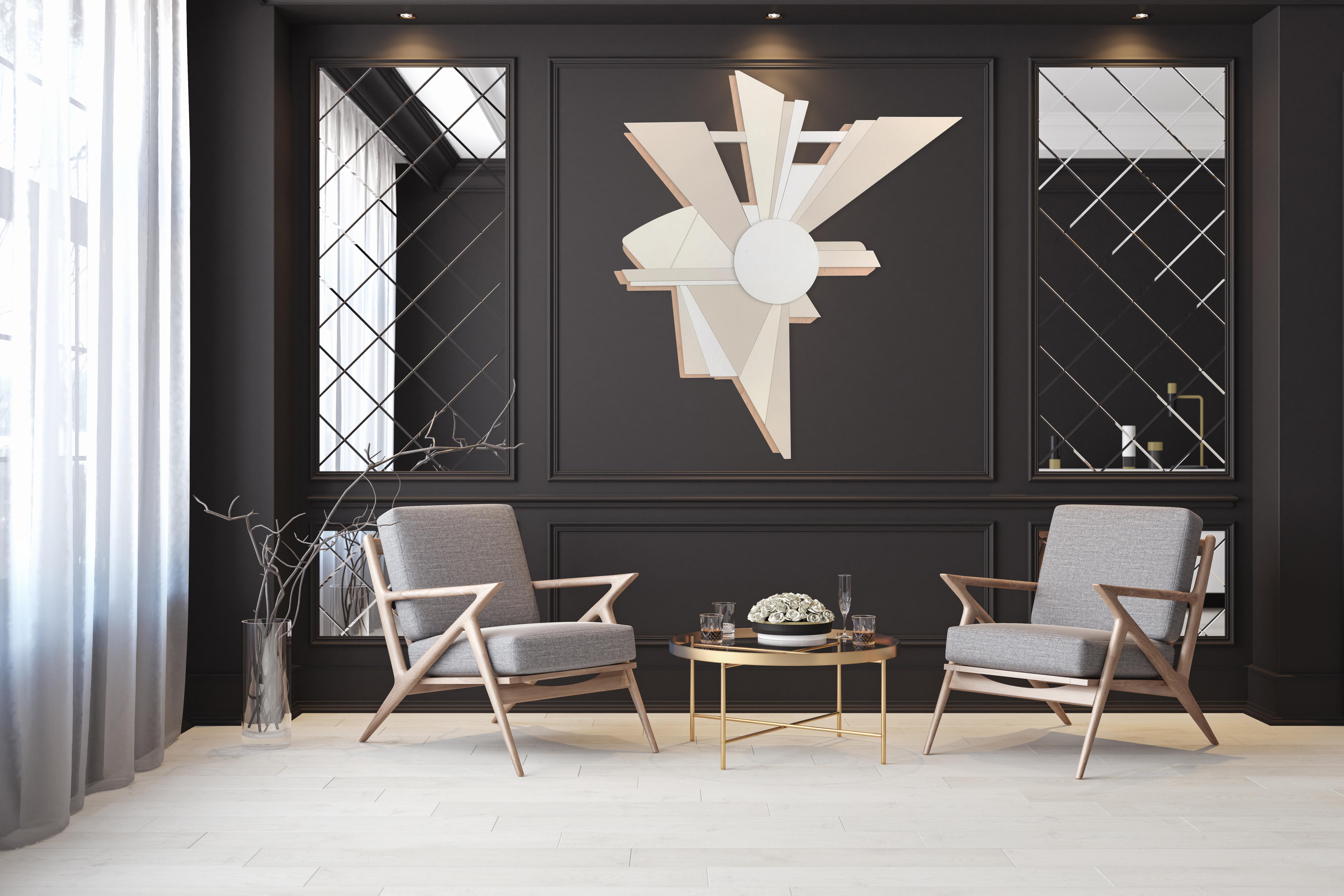 PoleStar (Wyatt Khan white natural wood abstract wall sculpture geometric art) - Painting by Scott Troxel