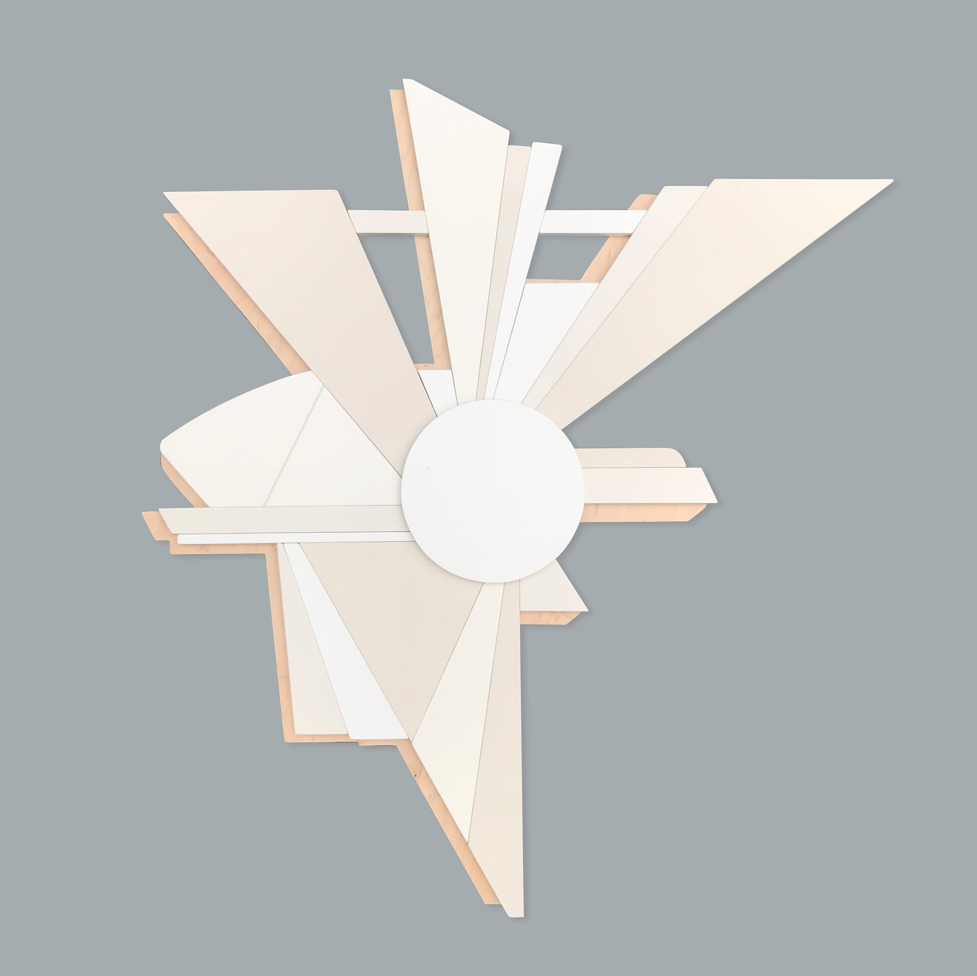 PoleStar (Wyatt Khan white natural wood abstract wall sculpture geometric art) - Minimalist Painting by Scott Troxel