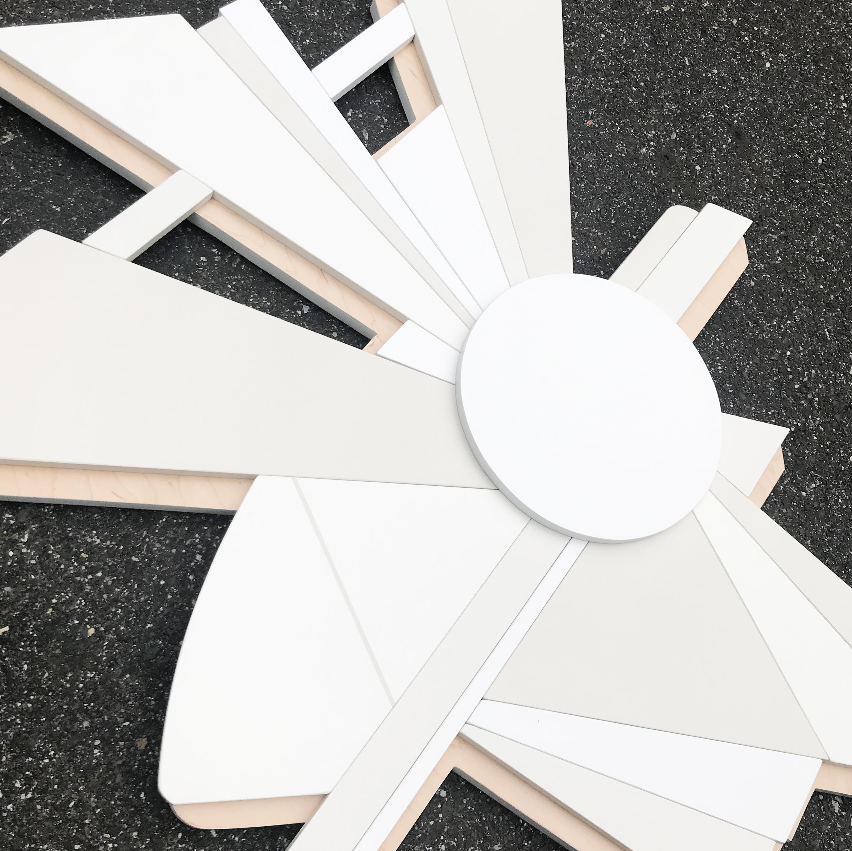 PoleStar (Wyatt Khan white natural wood abstract wall sculpture geometric art) - White Abstract Painting by Scott Troxel