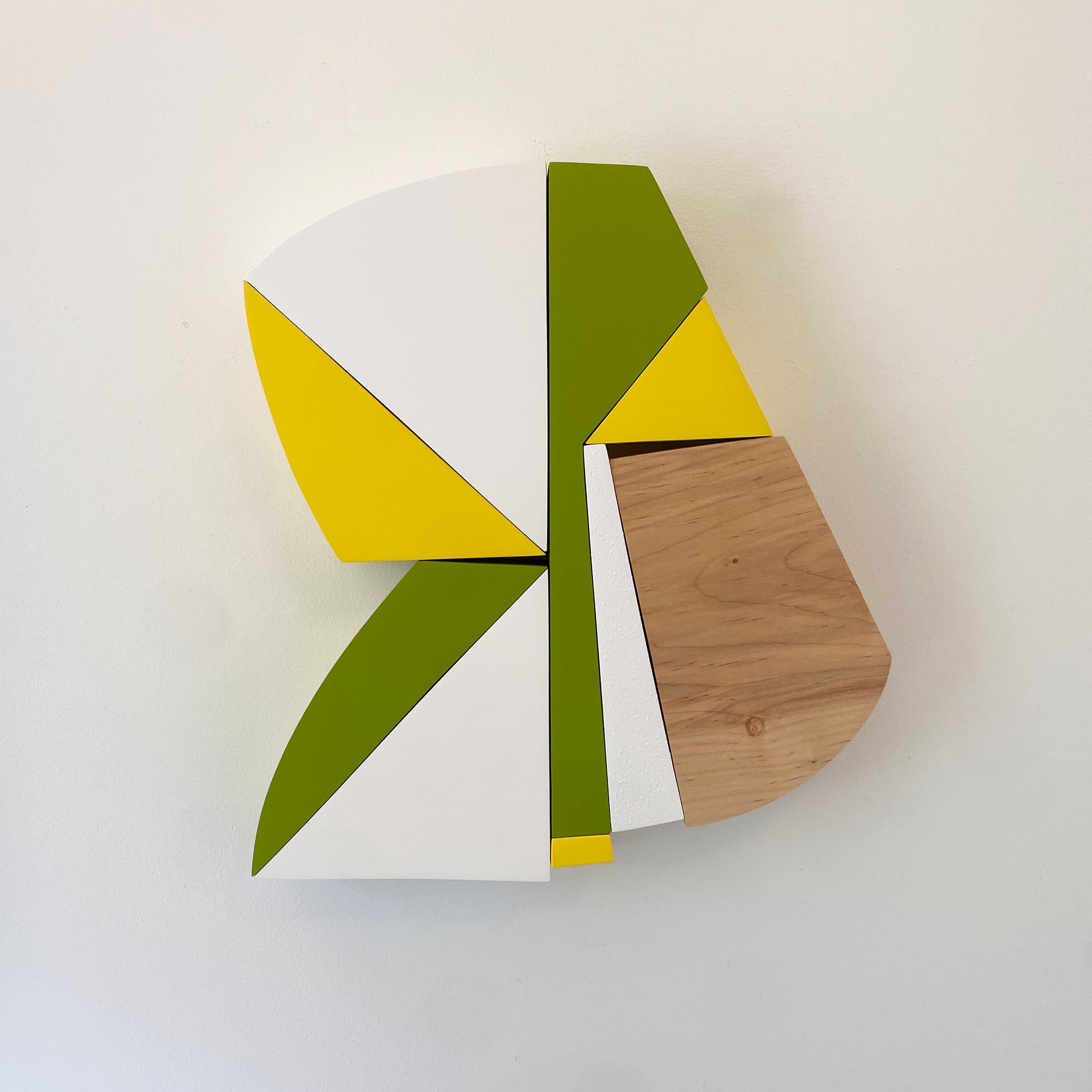 "Refresher" Wall Sculpture mid century modern, green, yellow, mcm, wood, white - Mixed Media Art by Scott Troxel