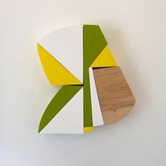Escultura de pared "Refresher" mediados del siglo moderno, verde, amarillo, mcm, madera, blanco