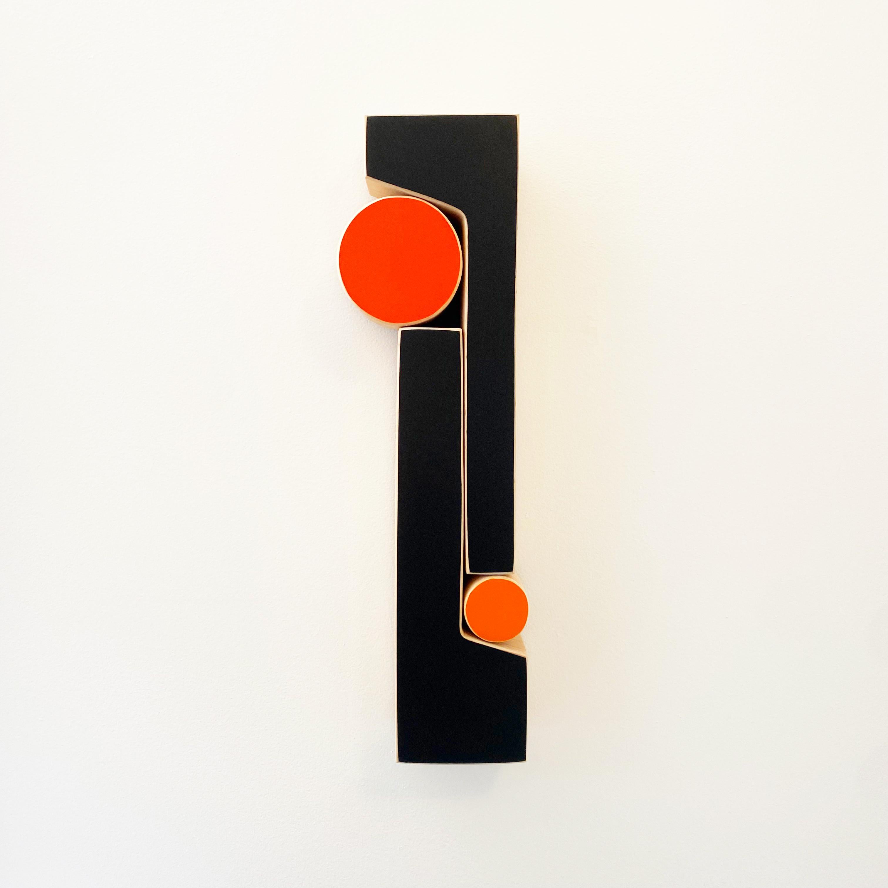 Scott Troxel Abstract Sculpture - "Signal" Wall Sculpture -wood, black, modern, mcm, minimalism, tan, mid century