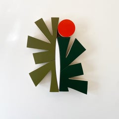 "Sitka" Wall Sculpture- mid century modern, mcm, green, forest, army, orange red