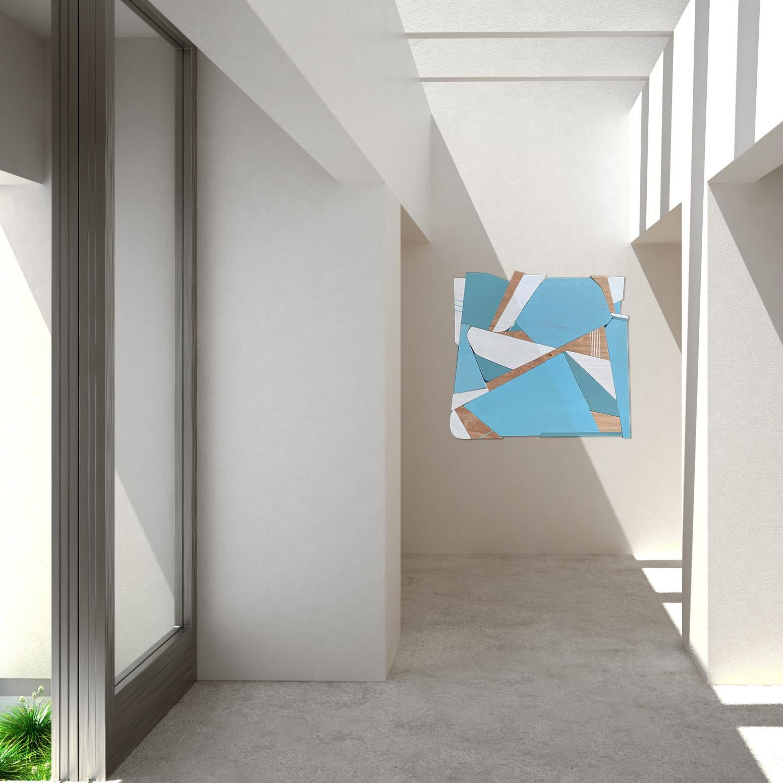 „ Skylark“ Holz-Wandskulptur – blau, weiß, modern, Mitte des Jahrhunderts im Angebot 2