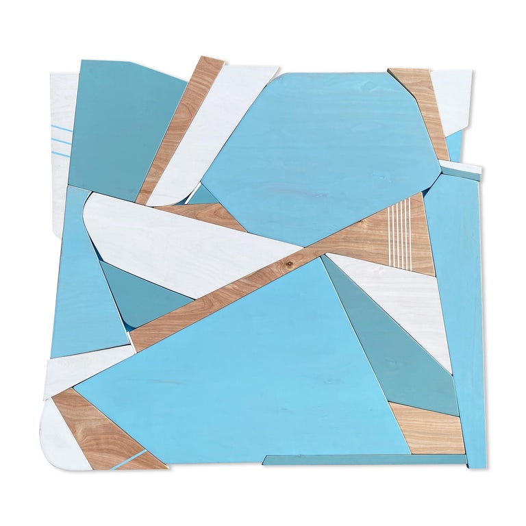 Scott Troxel "Skylark" Wood Wall Sculpture blue, white, modernist