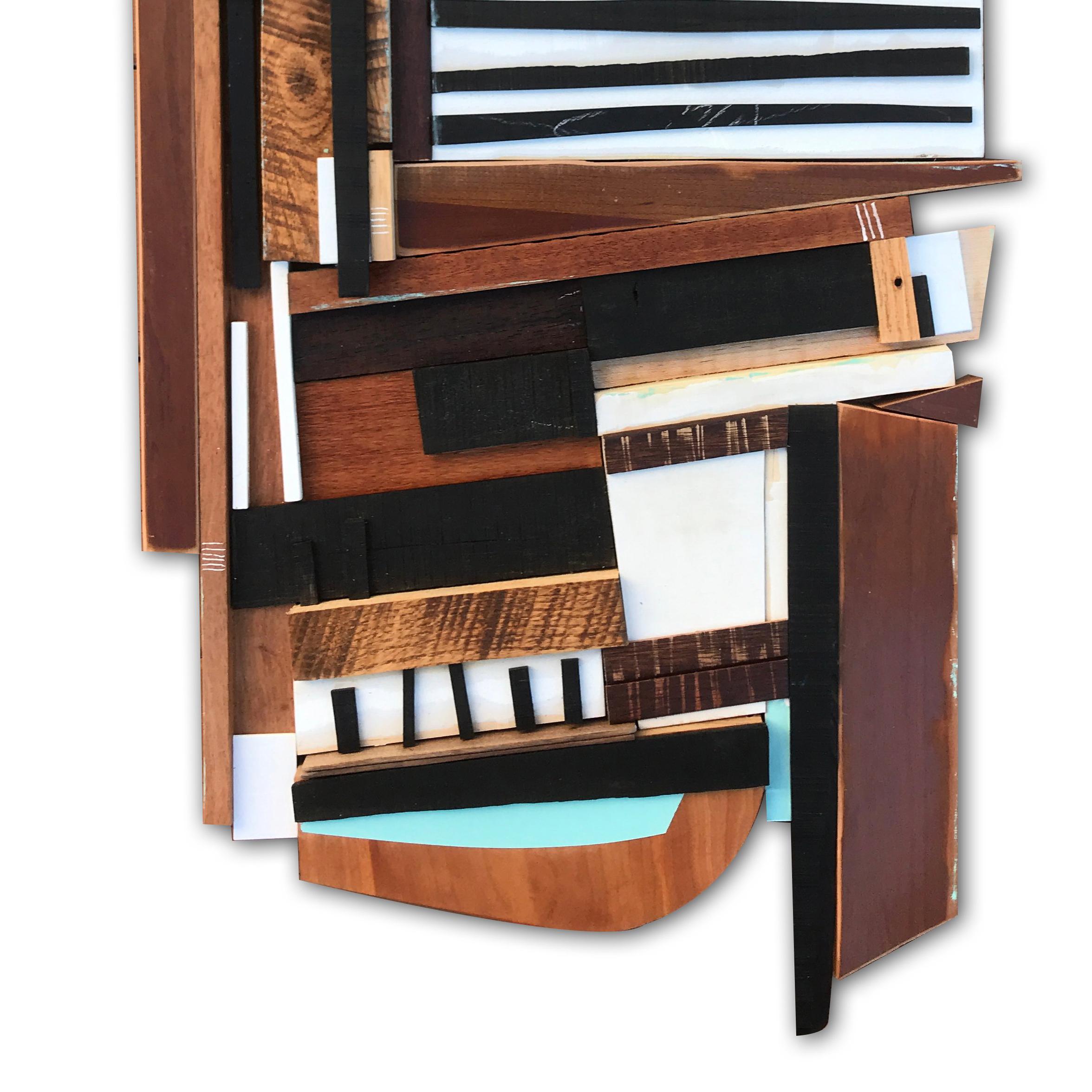 Sled (modern abstract wall sculpture geometric design neutrals wood assemblage) - Modern Mixed Media Art by Scott Troxel