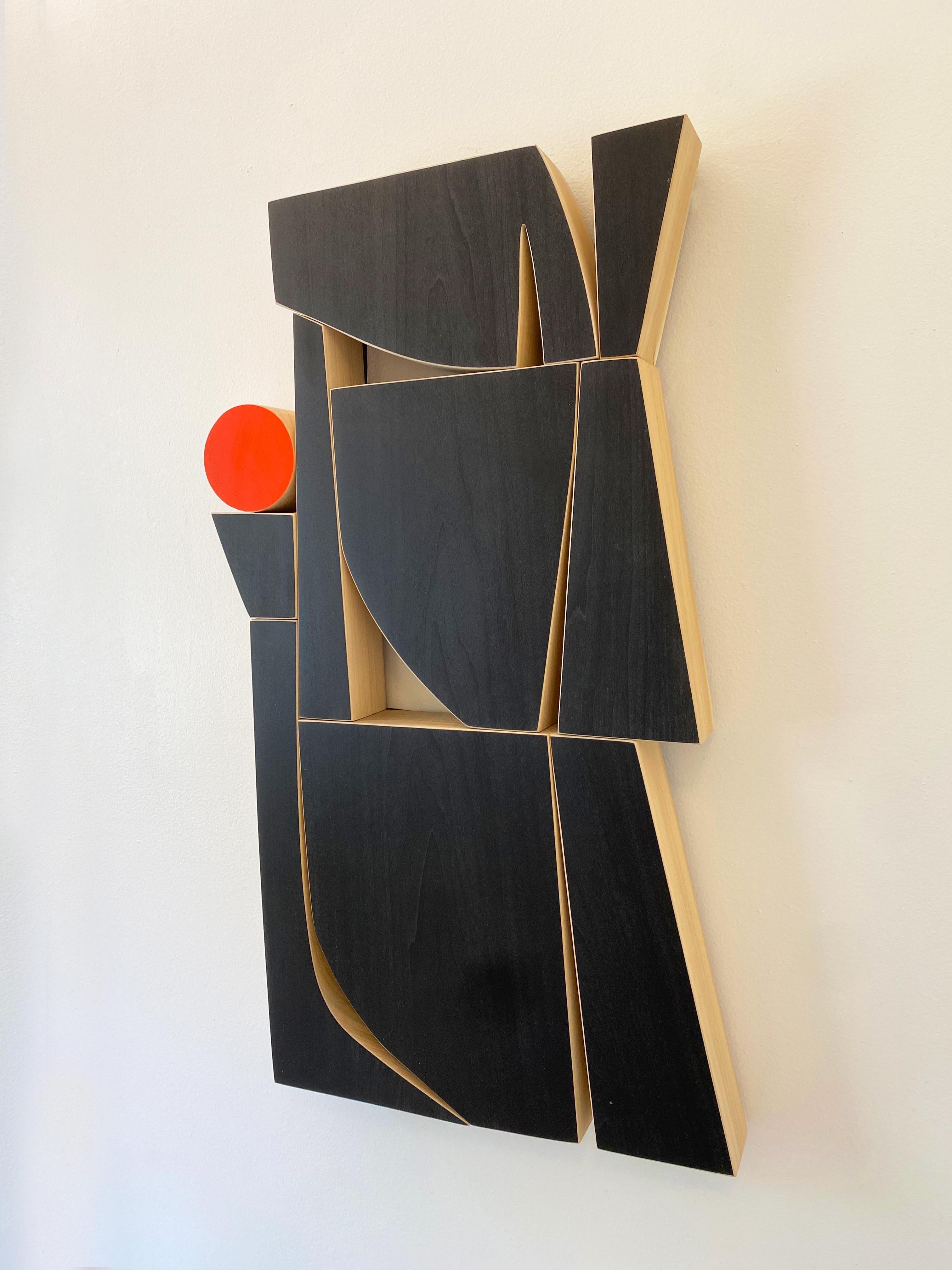 „Schlangenhaut“ Wandskulptur – Mid-Century Modern, mcm, schwarz, orange, rot, hellbraun (Moderne), Mixed Media Art, von Scott Troxel