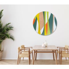 "Solar Circle" Wall Sculpture - MCM, green, yellow, wood, orange, mid century