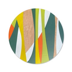 Sculpture murale « cercle solaire » - MCM, vert, jaune, bois, orange, milieu du siècle