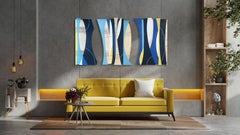 "Solar Trees" Wall Sculpture - MCM, blue, yellow, white, wood, mid century