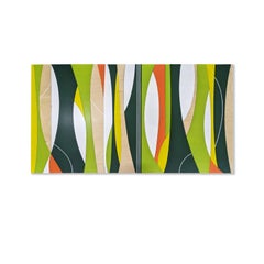 „Solar Trees“ Wandskulptur – MCM, grün, gelb, Holz, orange, Mitte des Jahrhunderts