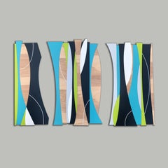 Scultura da parete in legno "Solar Trees", metà del secolo scorso, lime, blu, grigio, bianco