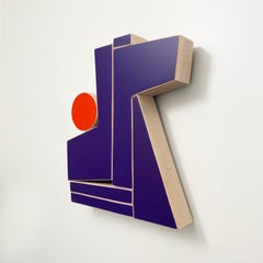 "SpaceCamp" Wall Sculpture-wood, purple, blue, orange, modernism, mid century