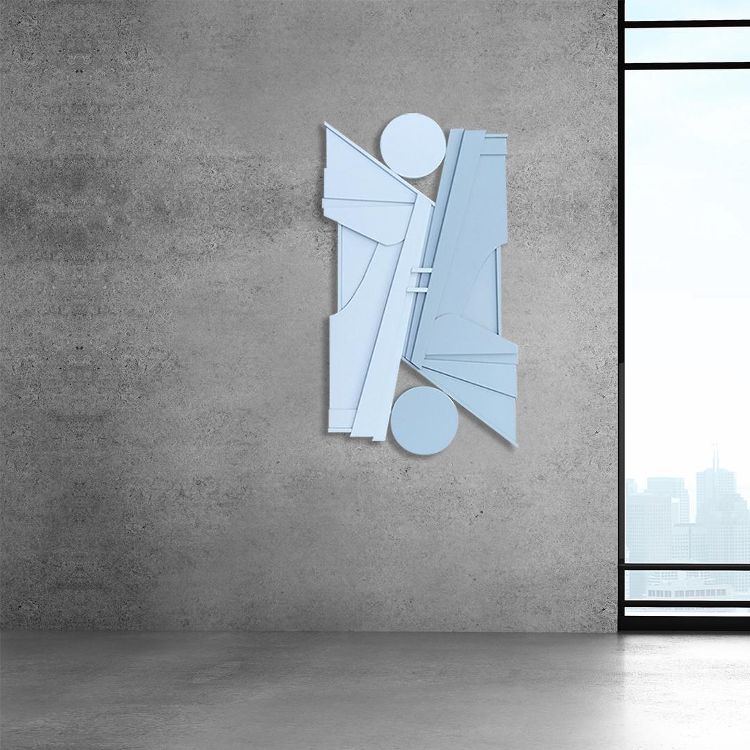Sculpture murale moderne monochrome bleue, grise, minimalisme « Streamliner II » en vente 3