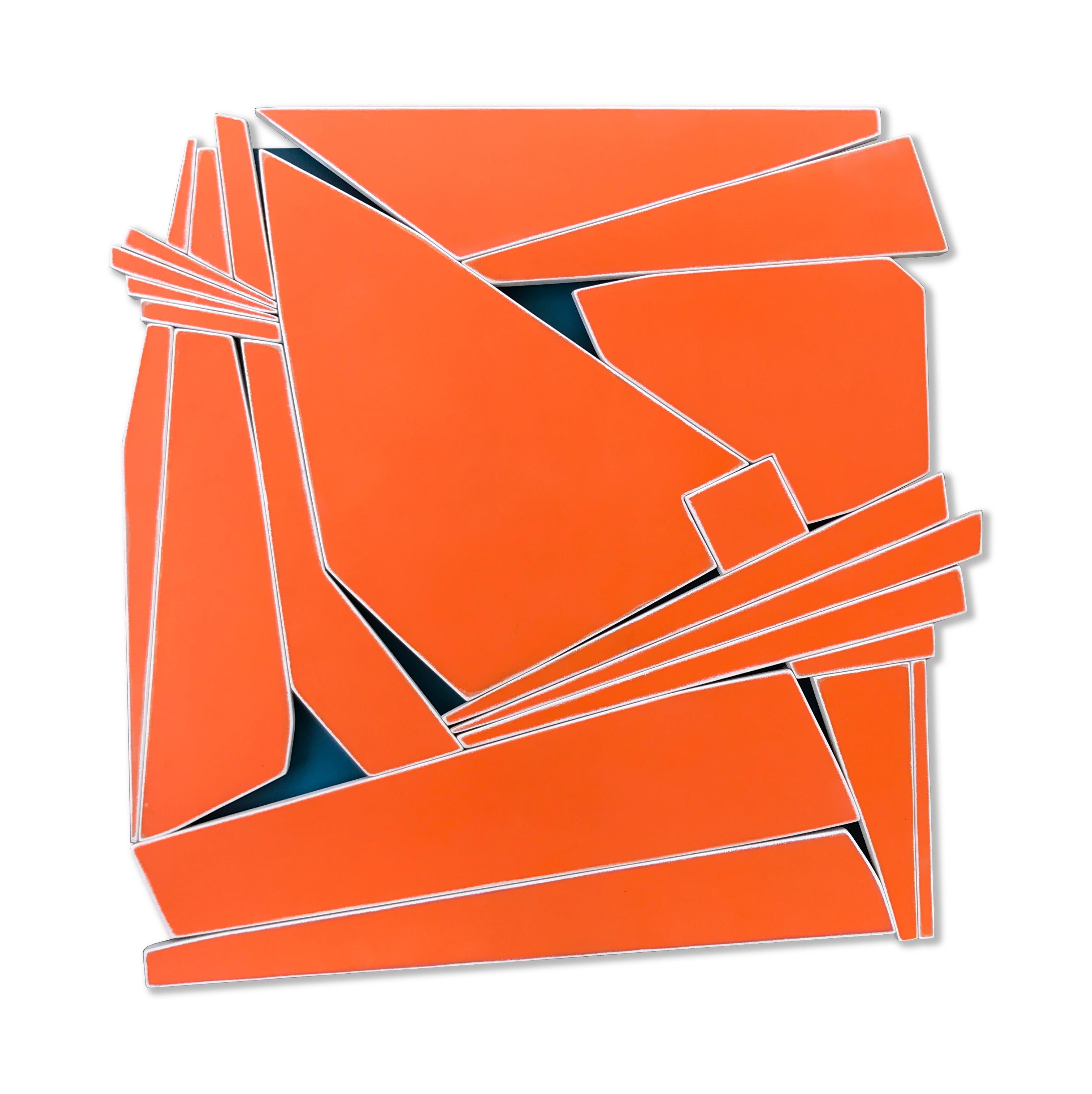 "Tangerine" Mixed Media Wall Sculpture  (orange, green, mcm, monochrome, modern) - Mixed Media Art by Scott Troxel