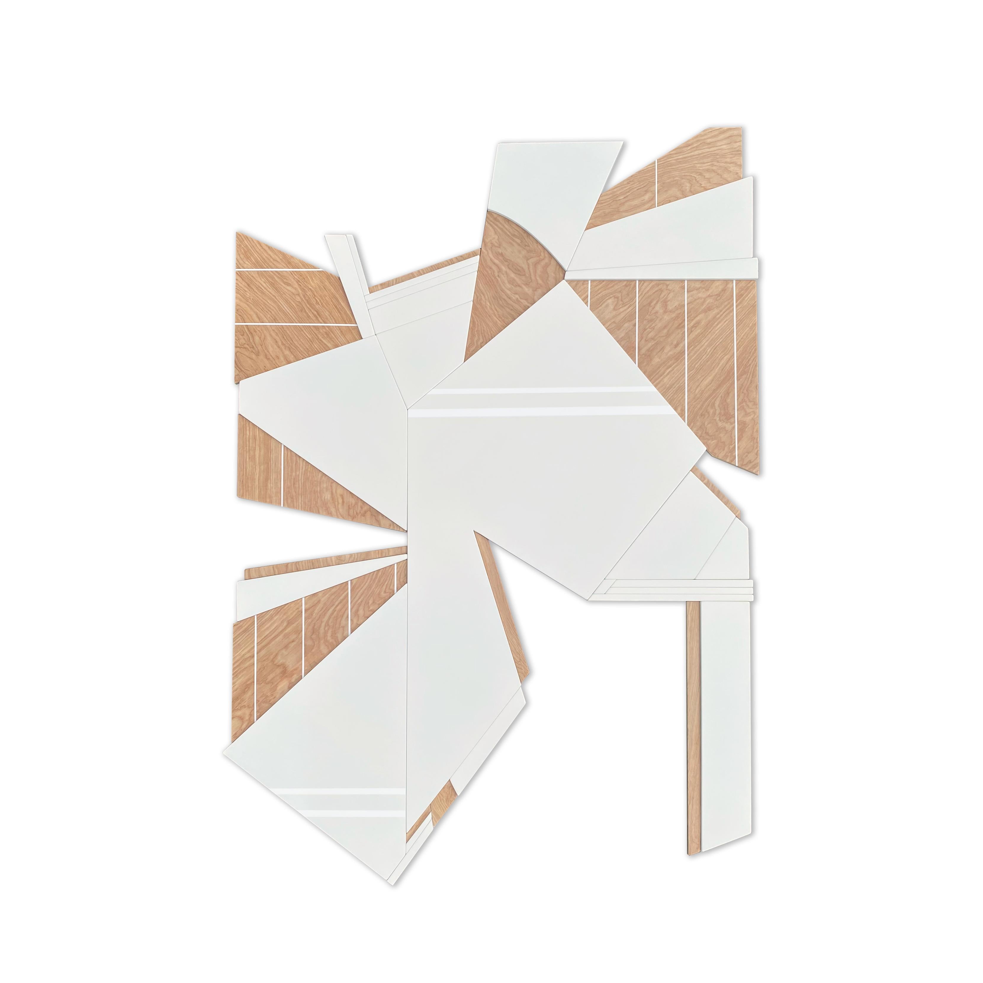 "Tensor” Wood Wall Sculpture Modern, white, tan, brown, mid century modern, luxe