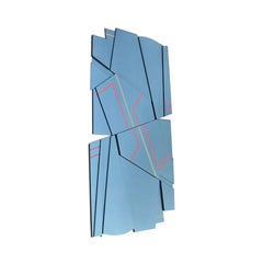 "Tonka III" Mixed Media Wall Sculpture -mcm, grey, blue, metallic, red, white
