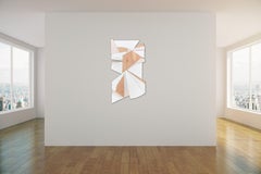 "Trapeze III" Mixed Media Wall Sculpture  (wood, white, yellow, monochrome, mcm)