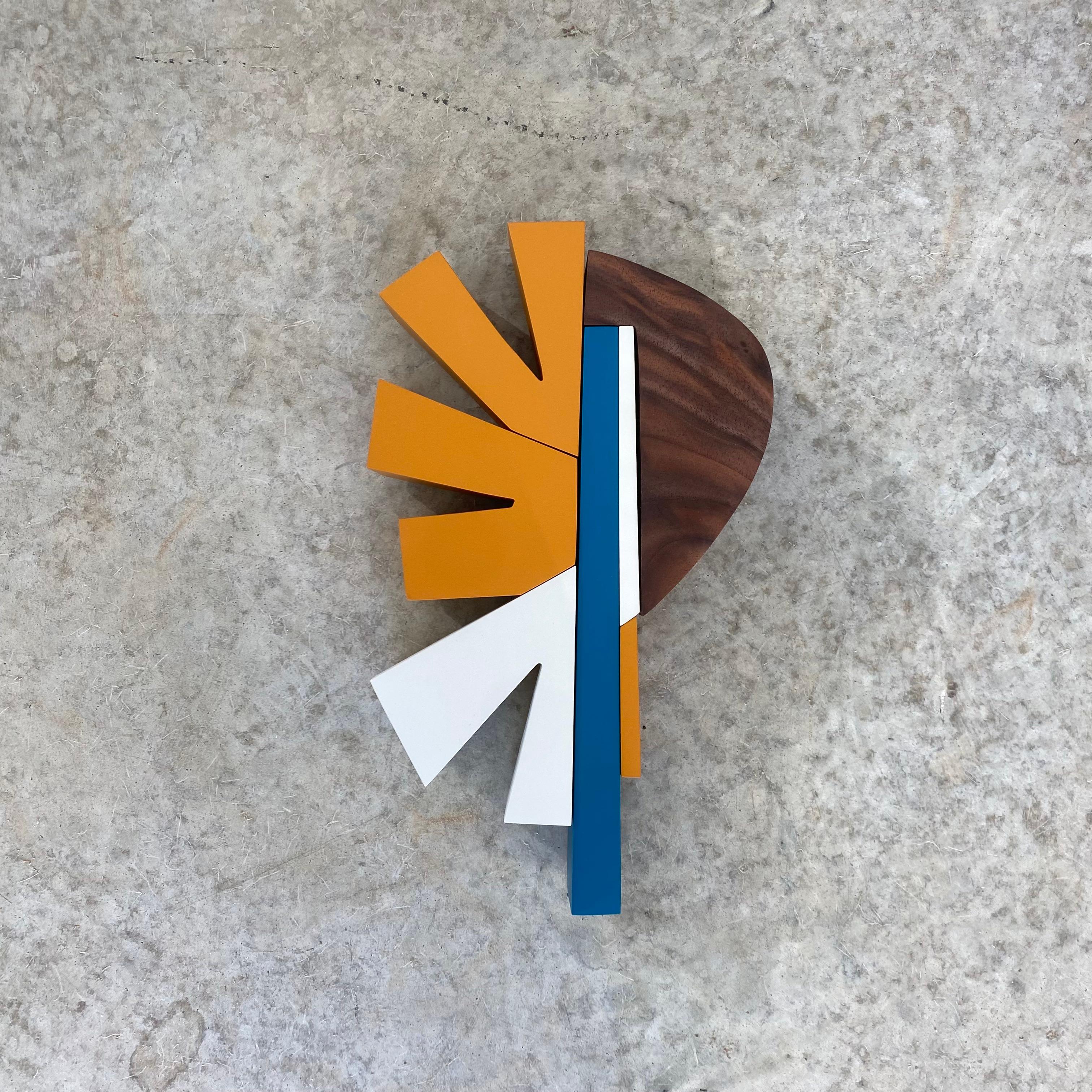 "Varsity" Wood Wall Sculpture- 2024
Acrylic with gloss clear coat on solid 2" walnut wood. Finished on three sides and ready to hang.
The name speaks to the bright School Sports inspired color palette. 

Scott Troxel draws on the aesthetics of