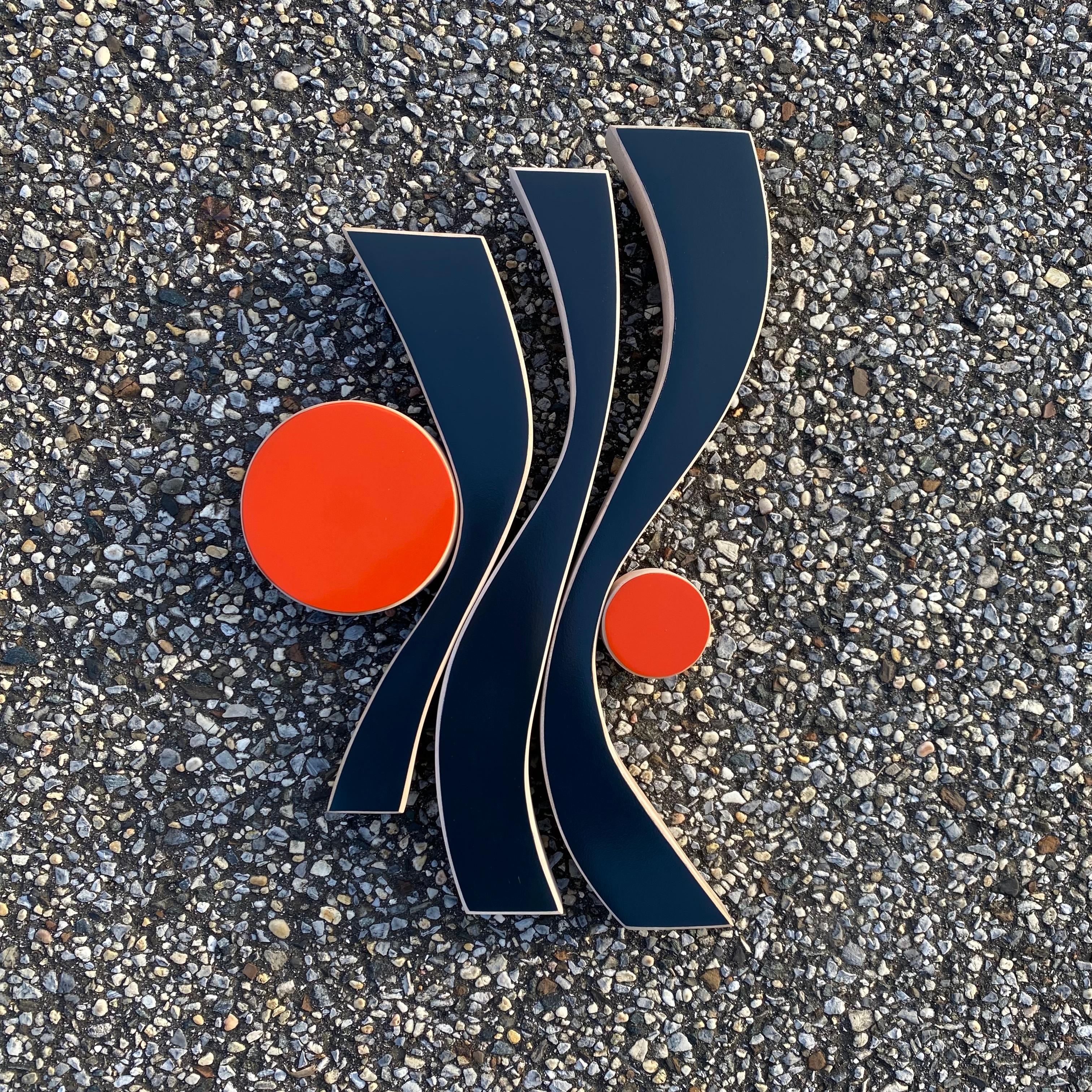 Sculpture murale « Wave Blue » en bois, orange, rouge, bleu marine, modernisme, milieu du siècle en vente 4