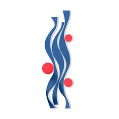 "WavyNavy" Wall Sculpture-wood, orange, red, navy, blue, modernism, mid century