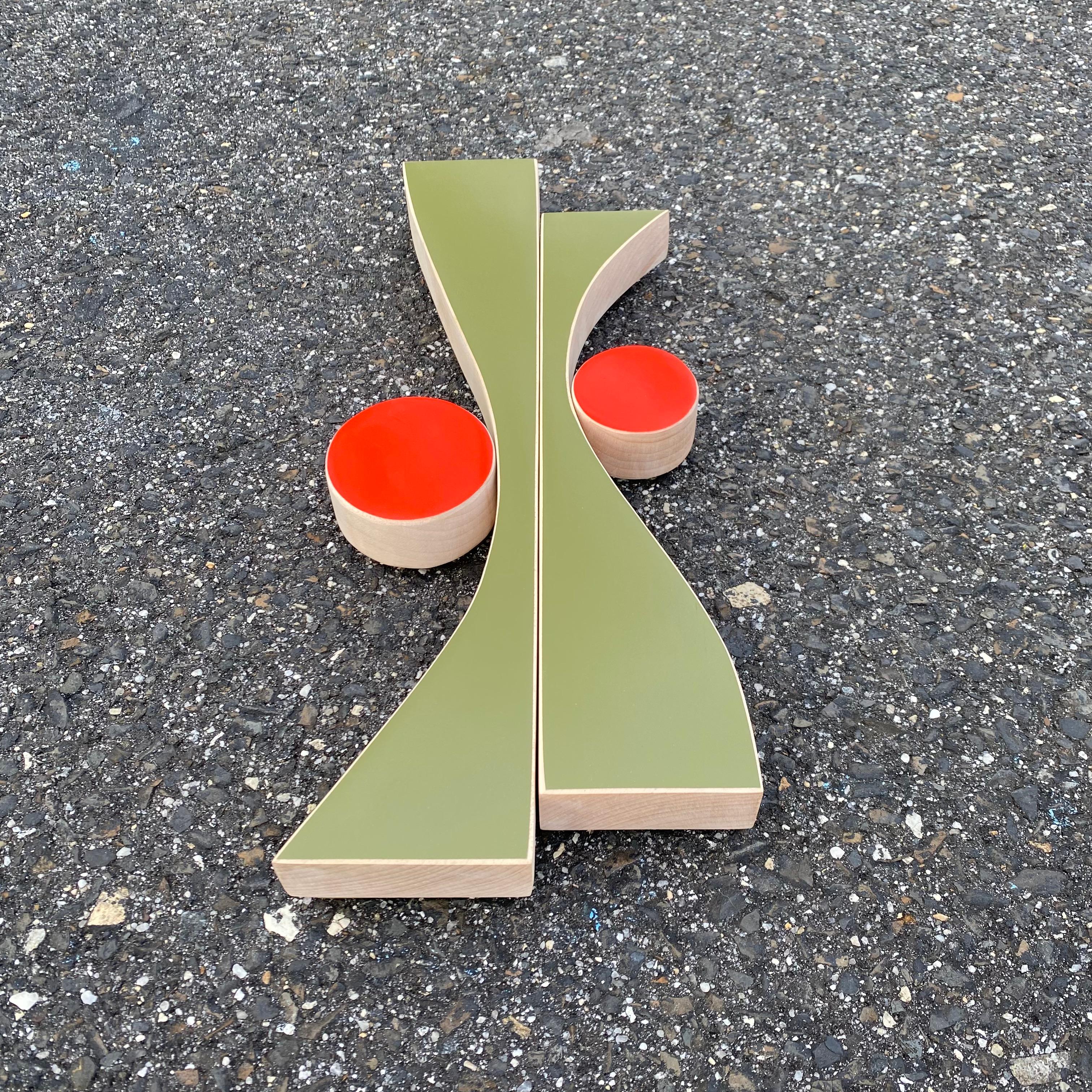 Sculpture murale « WaveOlive », bois, orange, rouge, vert, modernisme, milieu du siècle, mcm en vente 1