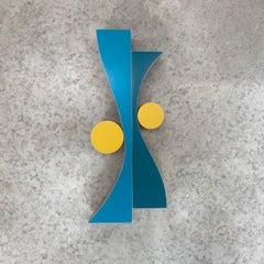 "WavyYellow" Wall Sculpture mid century modern, blue, teal, yellow