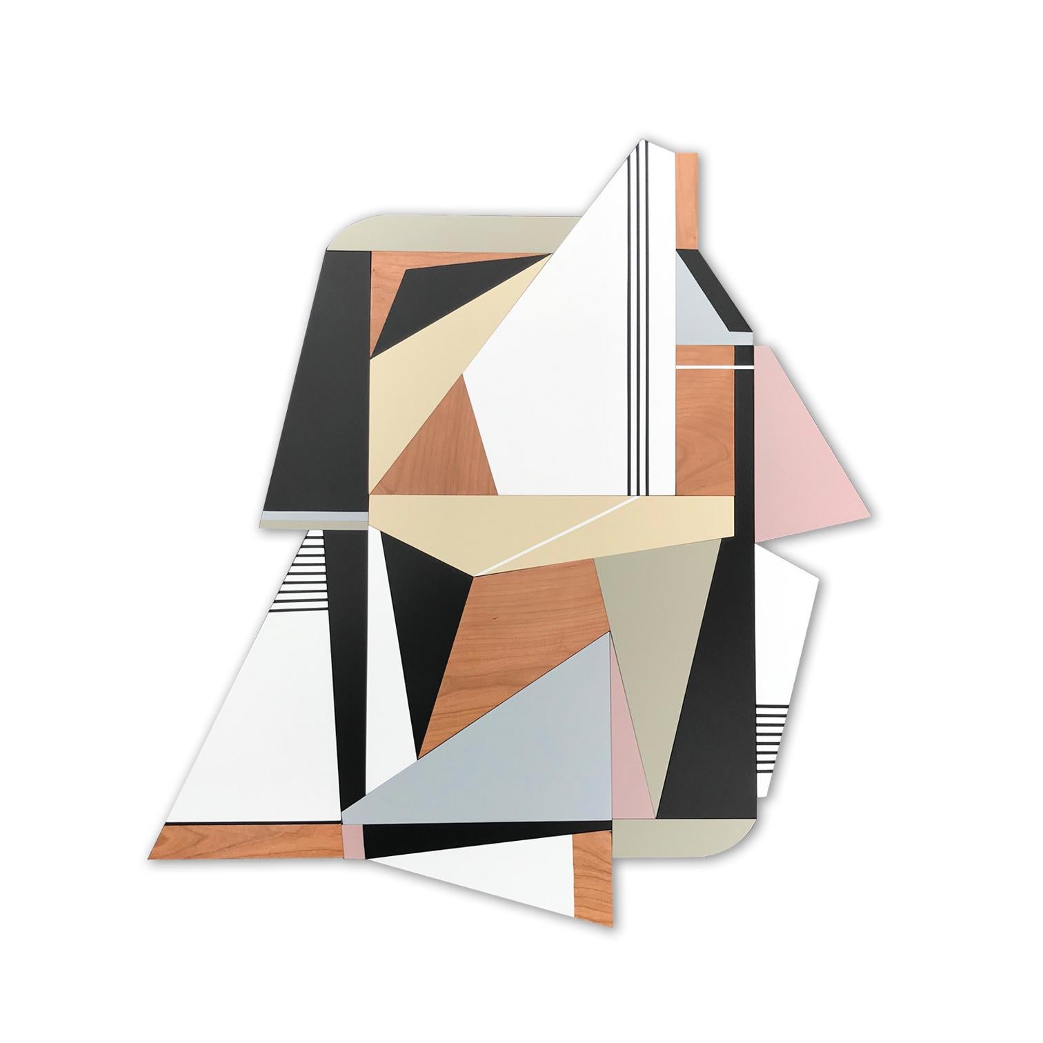 Scott Troxel Abstract Painting - Zelus (wood wall sculpture modern Art Deco design neutrals abstract geometric)
