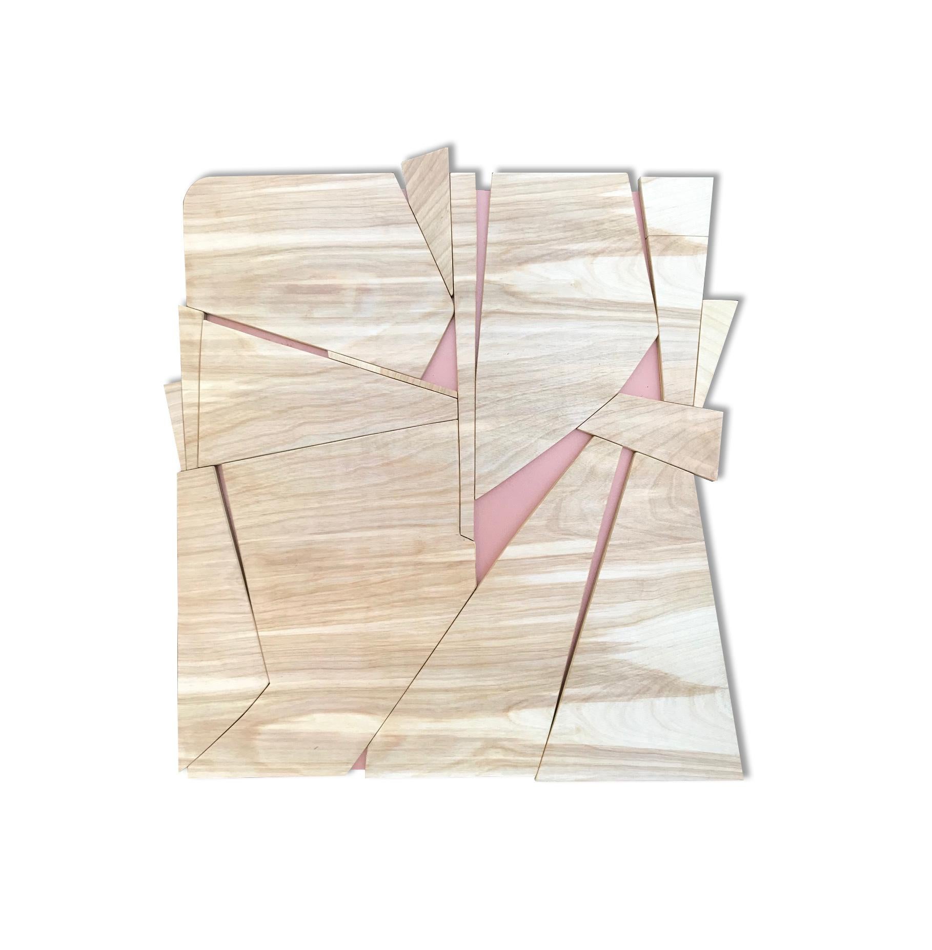 Scott Troxel Abstract Sculpture - "Zephyr II" Wood Wall Sculpture monochrome, mid century modern, copper, mcm