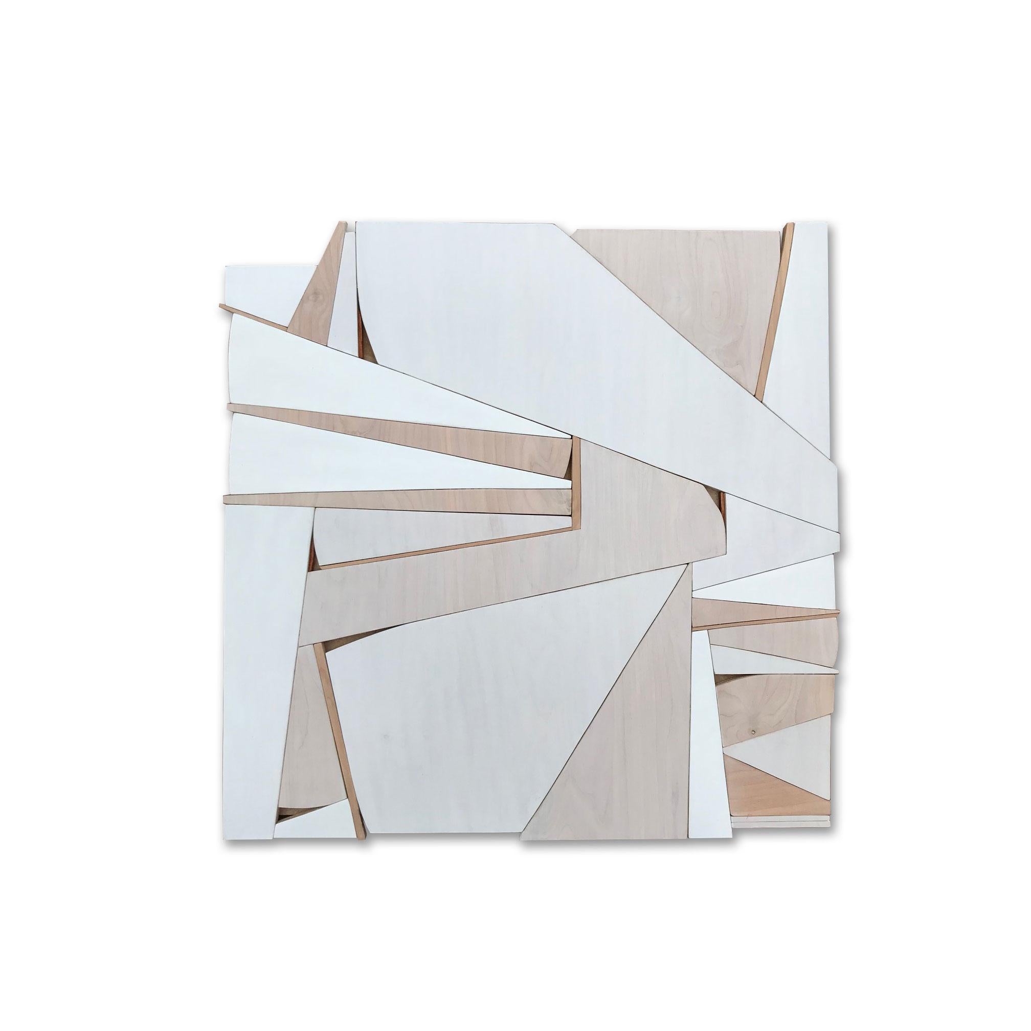Scott Troxel Abstract Sculpture - Zigzag II (modern abstract wall sculpture minimal geometric design neutrals wood