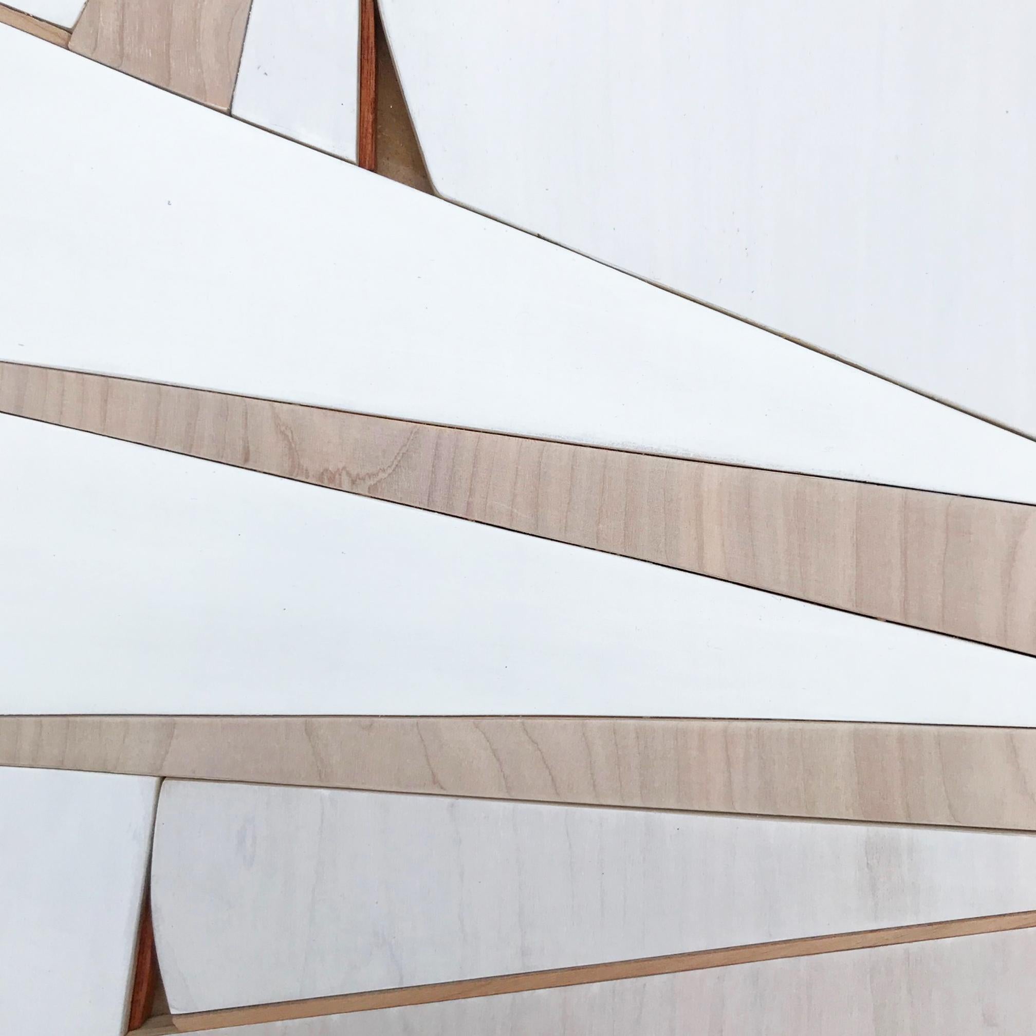 Zigzag II (modern abstract wall sculpture minimal geometric design neutrals wood - Sculpture by Scott Troxel
