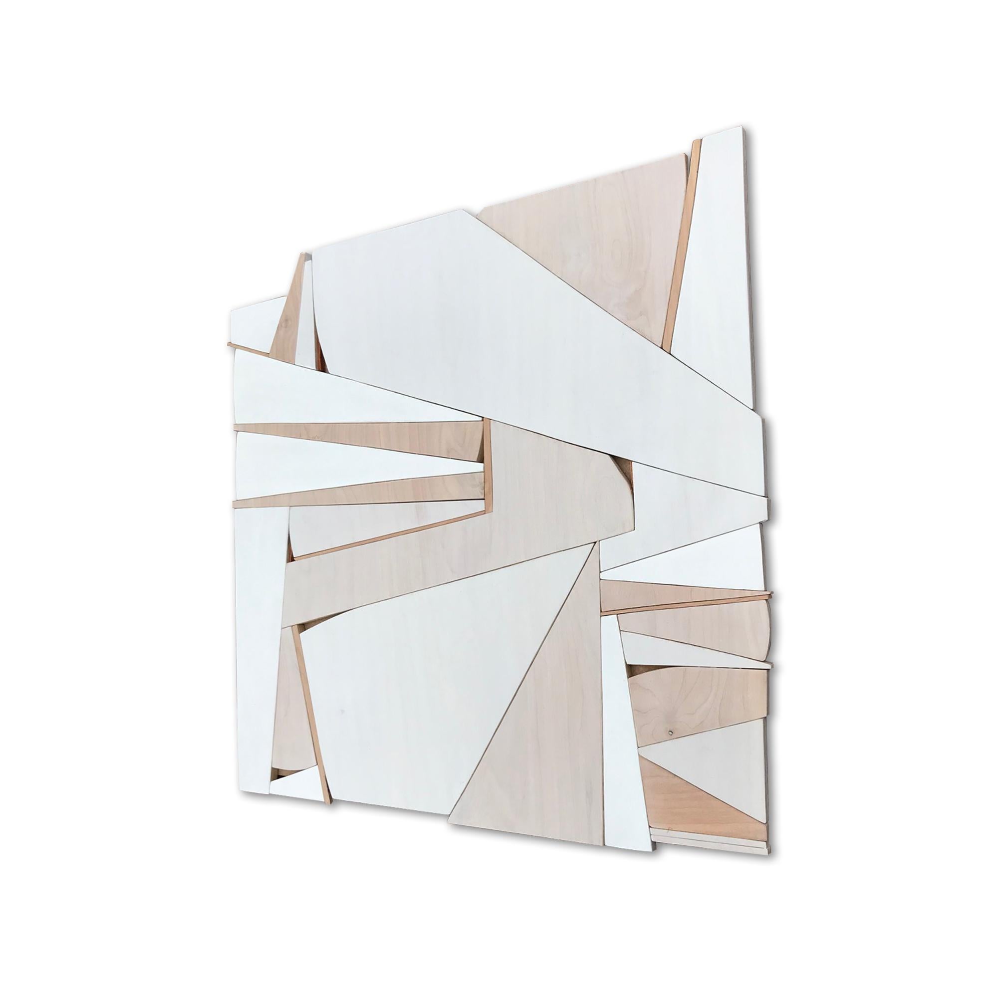 Zigzag II (modern abstract wall sculpture minimal geometric design neutrals wood - Minimalist Sculpture by Scott Troxel