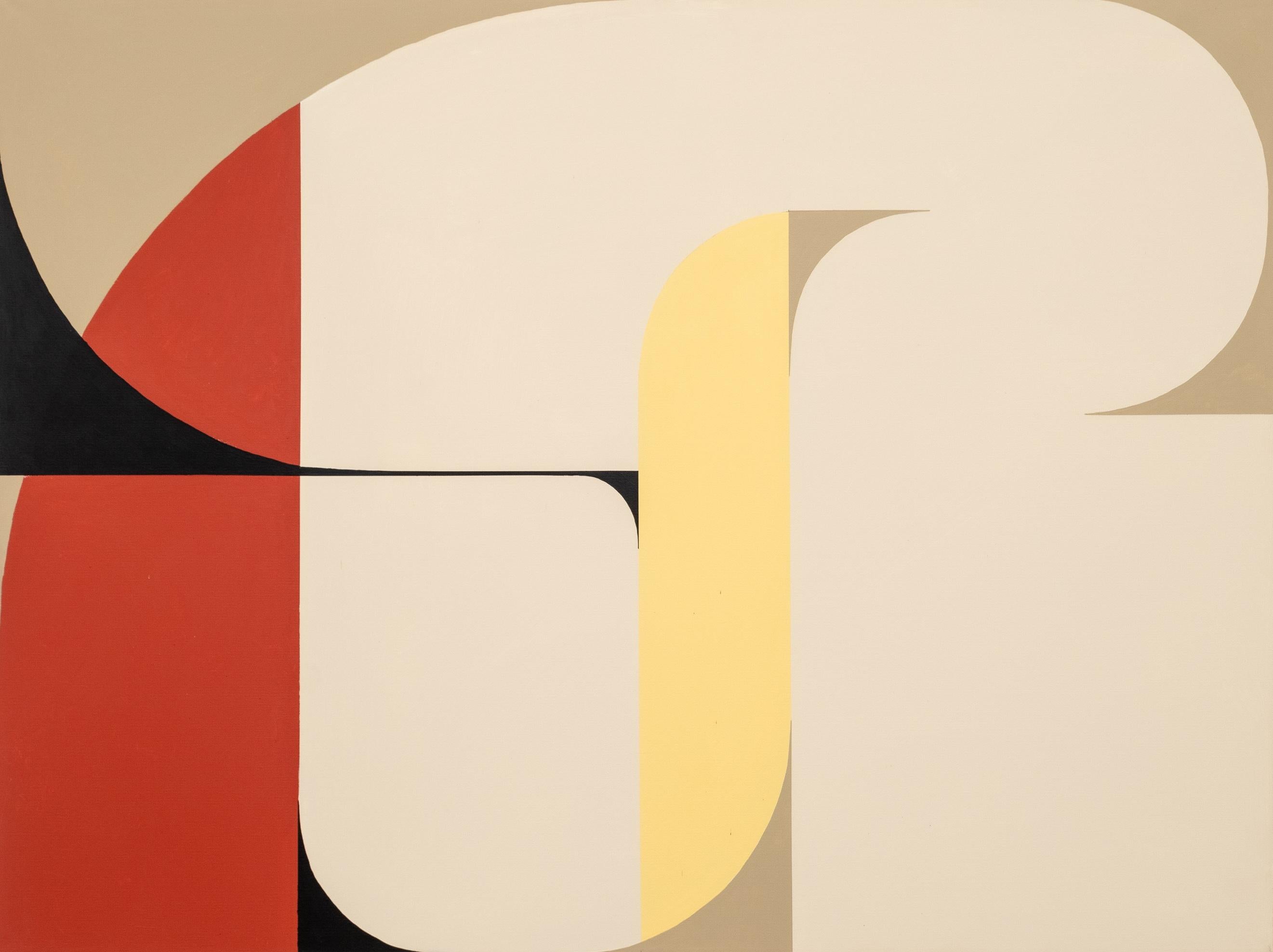 Figure 002, Geometric Abstraction in Red, Yellow & Black, 48 x 36 in. - Painting by Scott VanderVoort