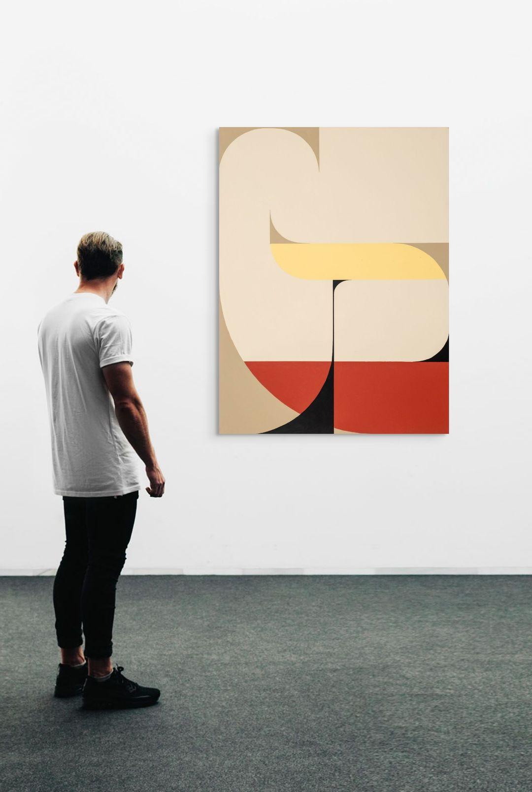 Figure 002, Geometric Abstraction in Red, Yellow & Black, 48 x 36 in. - Contemporary Painting by Scott VanderVoort