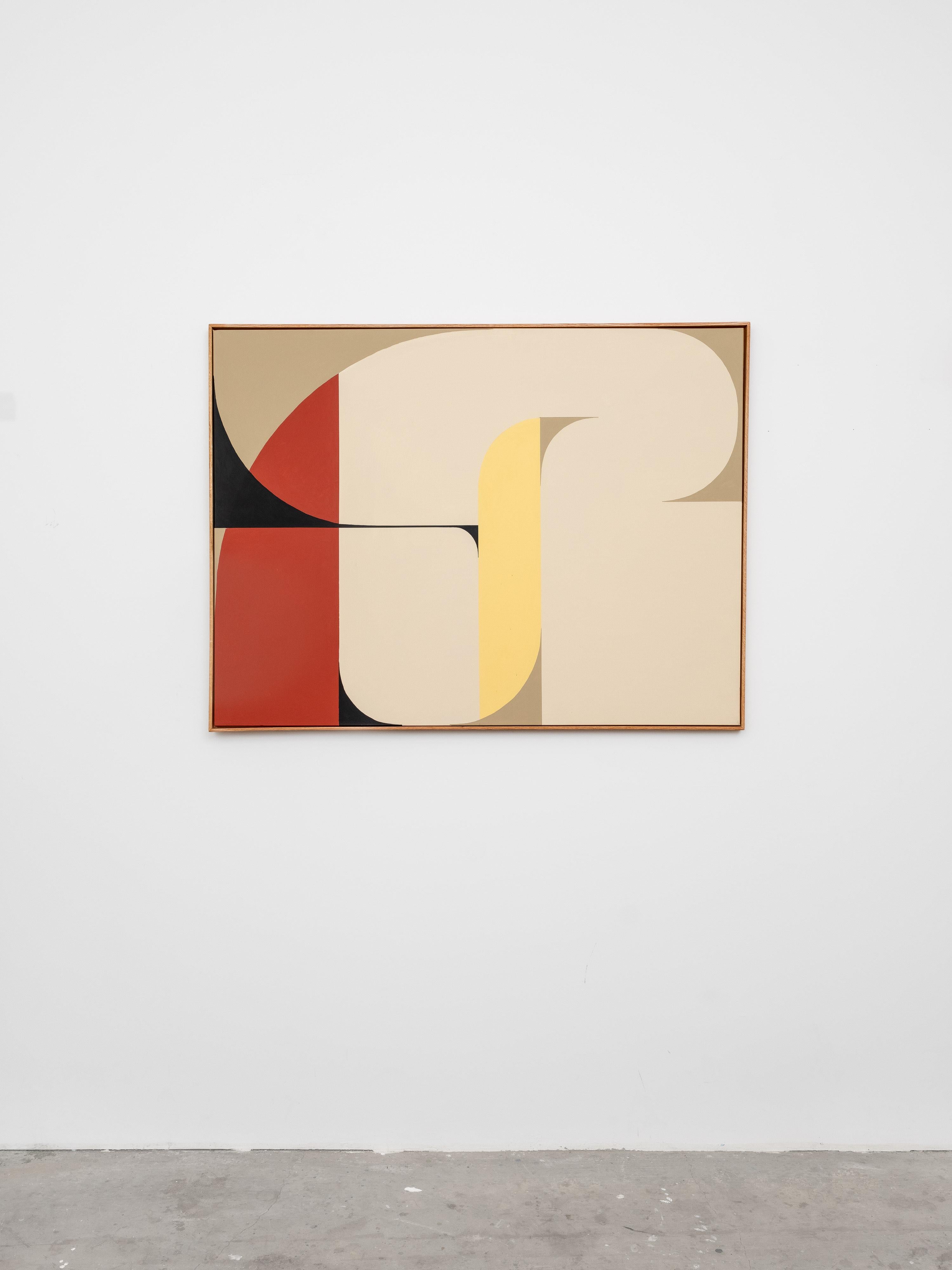 Figure 002, Geometric Abstraction in Red, Yellow & Black, 48 x 36 in. - Beige Abstract Painting by Scott VanderVoort