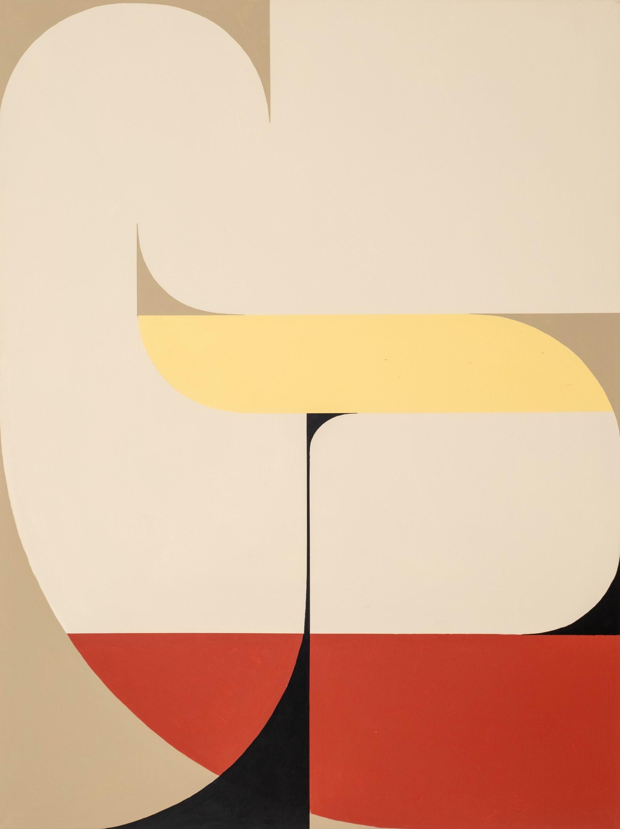 Scott VanderVoort Abstract Painting - Figure 002, Geometric Abstraction in Red, Yellow & Black, 48 x 36 in.