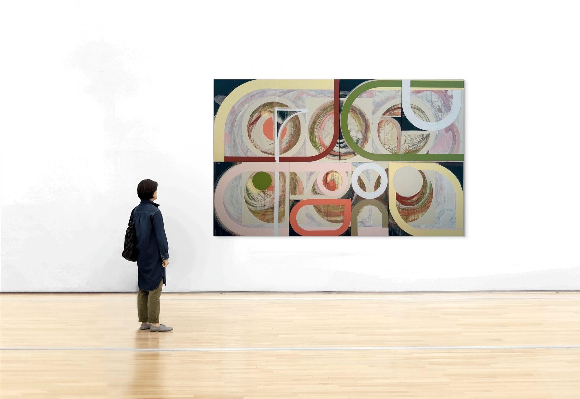 Inside Out, Monumental Abstract Painting with Colorful Geometric Forms For Sale 1