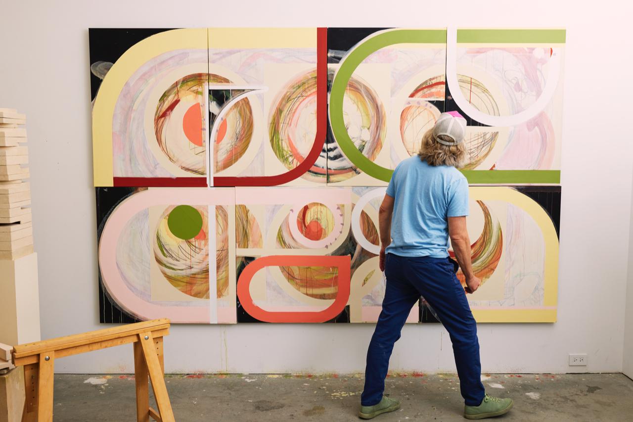 Inside Out, Monumental Abstract Painting with Colorful Geometric Forms For Sale 3