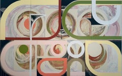 Intérieur extérieur, peinture abstraite monumentale avec formes géométriques colorées