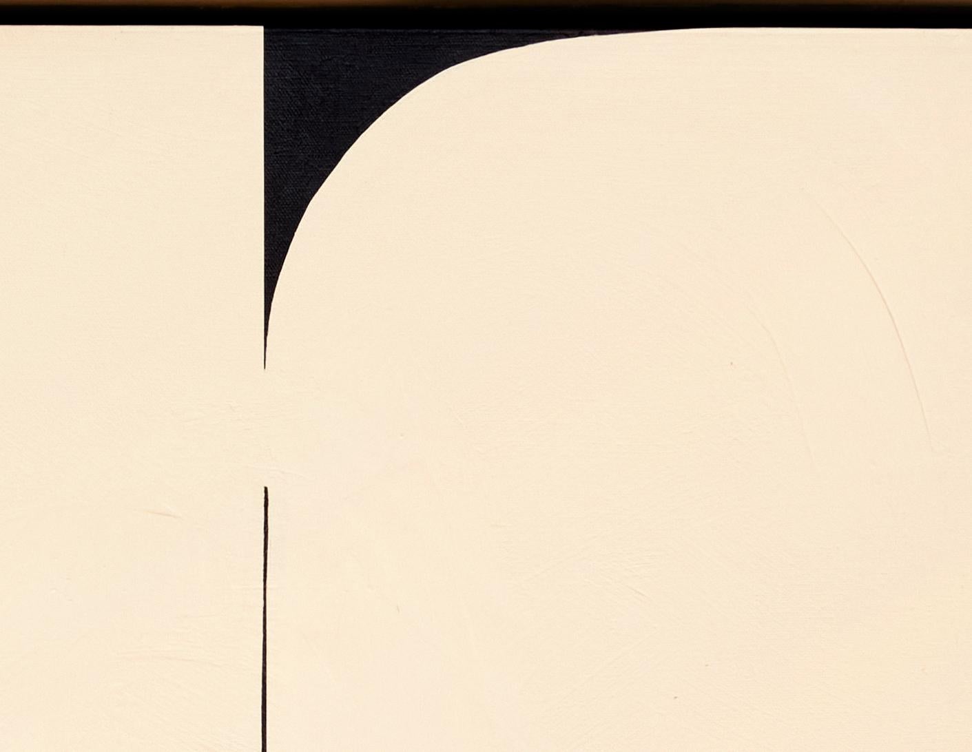 Minimalist geometric painting Opening Act 4 by Scott VanderVoort features bold black and cream shapes that create a striking interplay of form and negative space. Known for his refined abstract language, VanderVoort draws on influences from