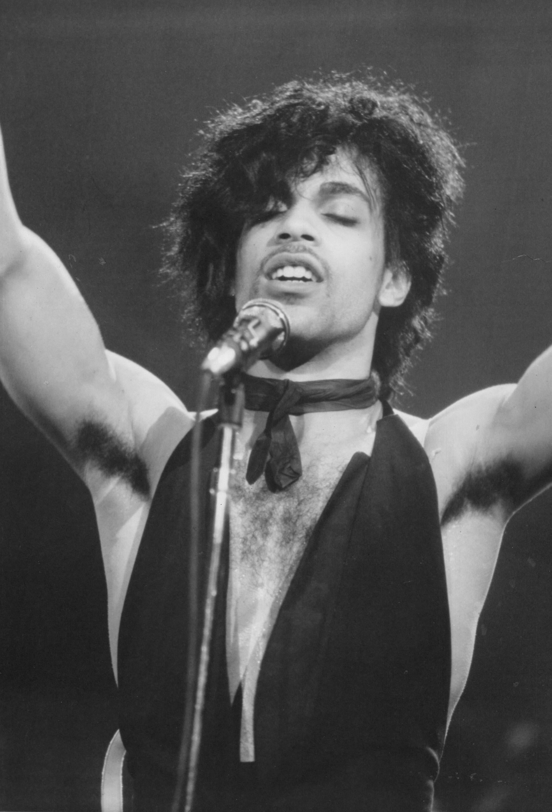 Scott Weiner Black and White Photograph - Prince Performing with Arms Raised Vintage Original Photograph