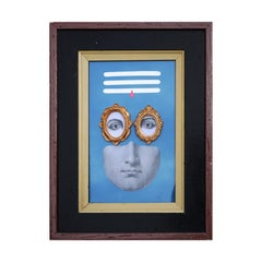 “Collage in Gluckman Frame” Blue Toned Contemporary Surrealist Collage