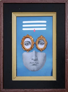 “Collage in Gluckman Frame” Blue Toned Contemporary Surrealist Collage