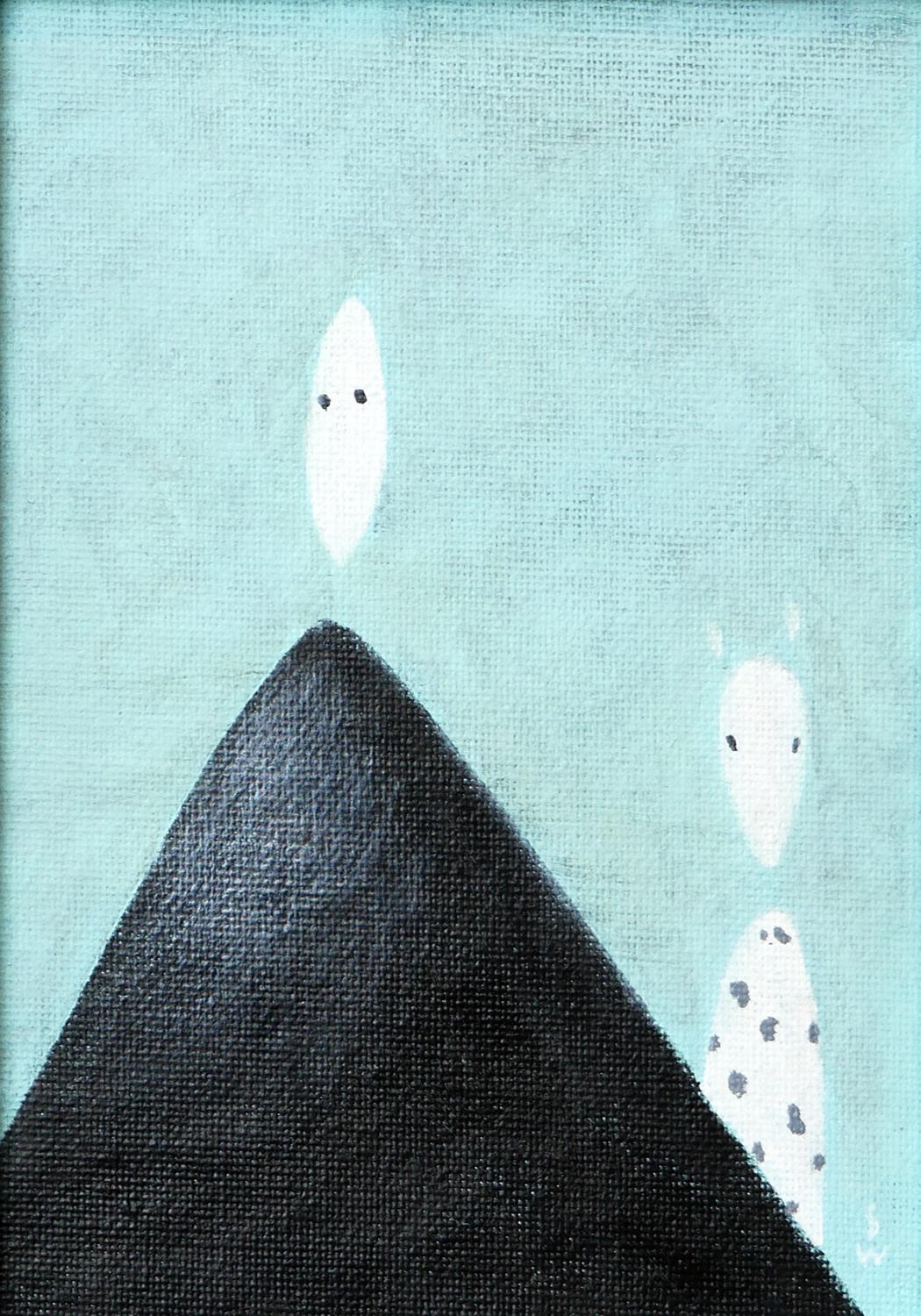 “2Duo with Totem Frame” Aqua and Black Contemporary Surrealist Painting 2